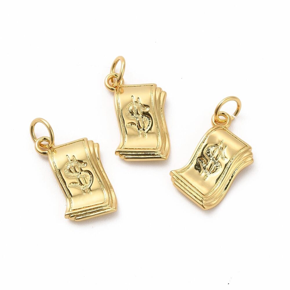 8531 10 Pcs Gold Brass Dollar Charms 18K Gold Plated Bill Charms for DIY